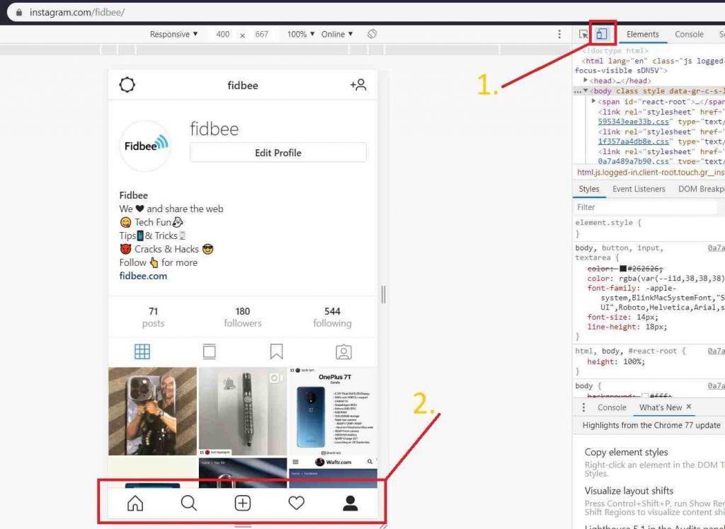Instagram Mobile view on PC
