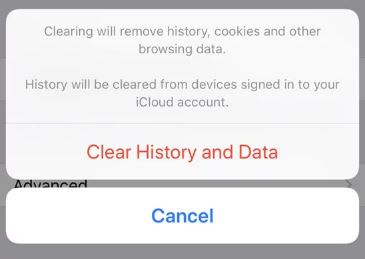 Clear history and data