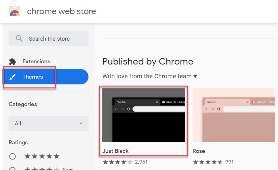 Chrome Black theme Web store