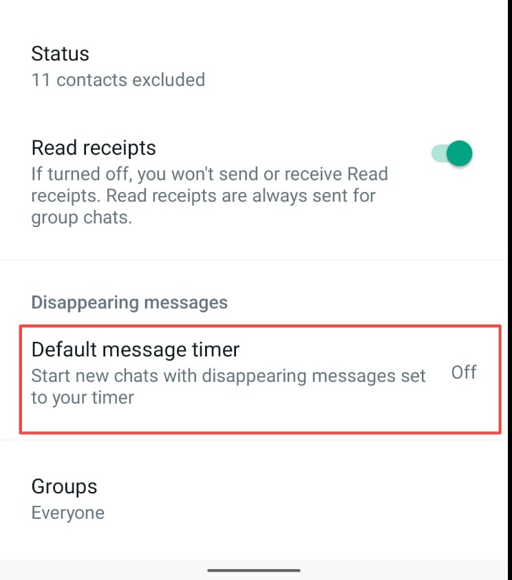 Default message Timer